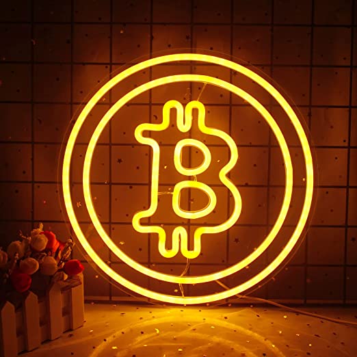 Guía de regalos para los amantes de Bitcoin con la B de Bitcoin en led naranja.